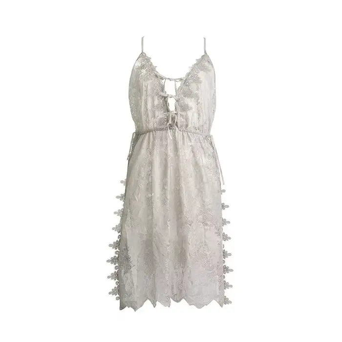 Pyjama en dentelle à fleurs vertes pour femmes, Transparent, décolleté en V profond, dos nu, Lingeri