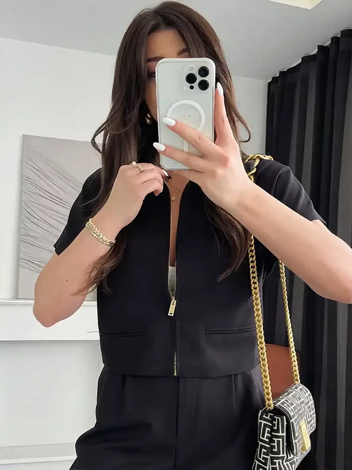 Nová HXAO polyesterová bunda pre ženy, streetwear dizajn, sklopný golier, zips, pre kancelárske a spoločenské výlety