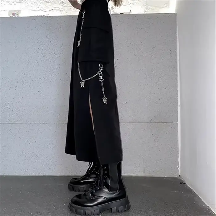 Dlhá čierna sukňa v kórejskom štýle pre ženy