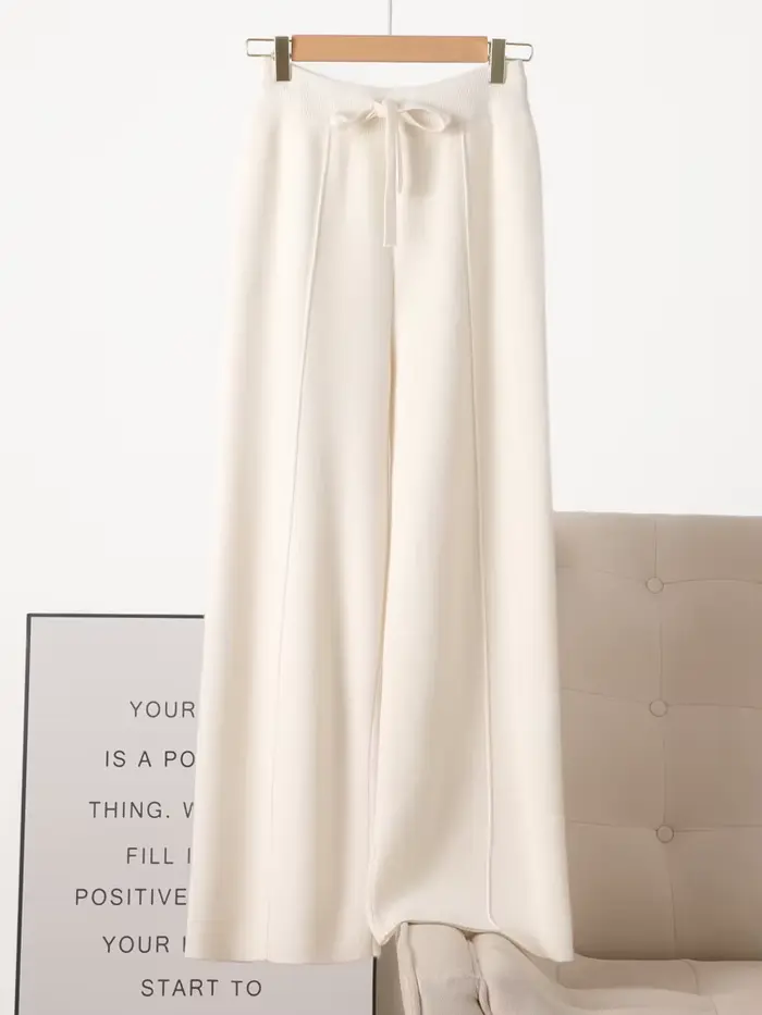 Pantalon tricoté en laine mérinos pour femme, jambes larges, basique, doux et chaud, en cachemire, d