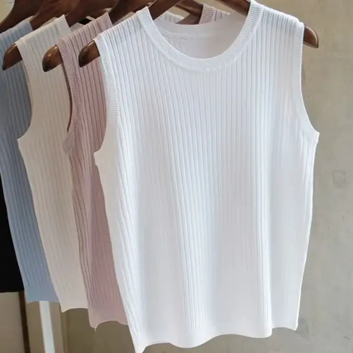 2026 été nouvelle mode tricoté gilets col rond sans manches décontracté mince hauts sans manches Blo