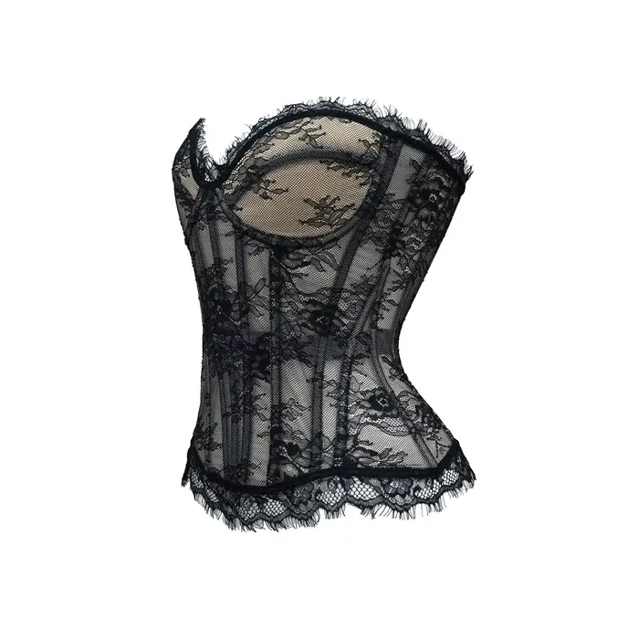 Bustier en nylon et élasthanne avec dentelle florale pour femmes, corsage sexy à lacets, élégant et sophistiqué pour occasions spéciales