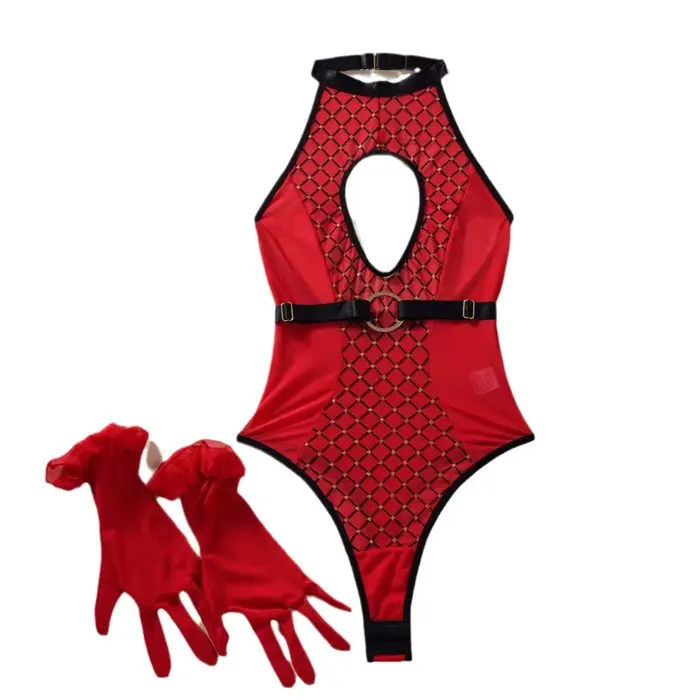 Sexy dámska bielizeň, 7.0 Lingge Patchwork Hollow Out Slim Fit Jumpsuit