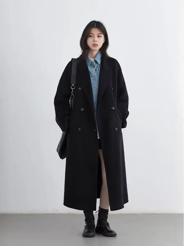 CHIC VEN femmes Long manteau en laine ample décontracté Double face vêtements de dessus pour femmes 