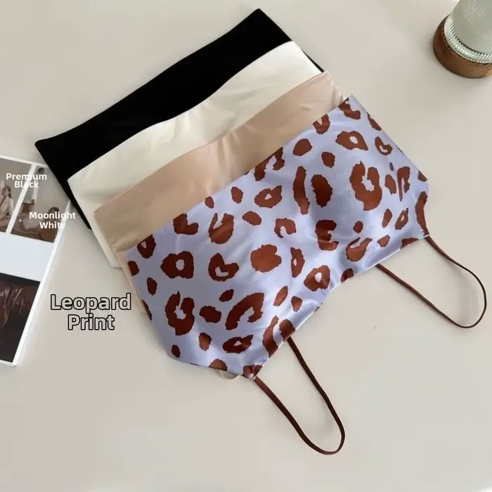 Soutien-gorge sans fil en satin à fines bretelles, imprimé léopard, col bateau, pour femme, antichoc, anti-affaissement, sans couture, sport