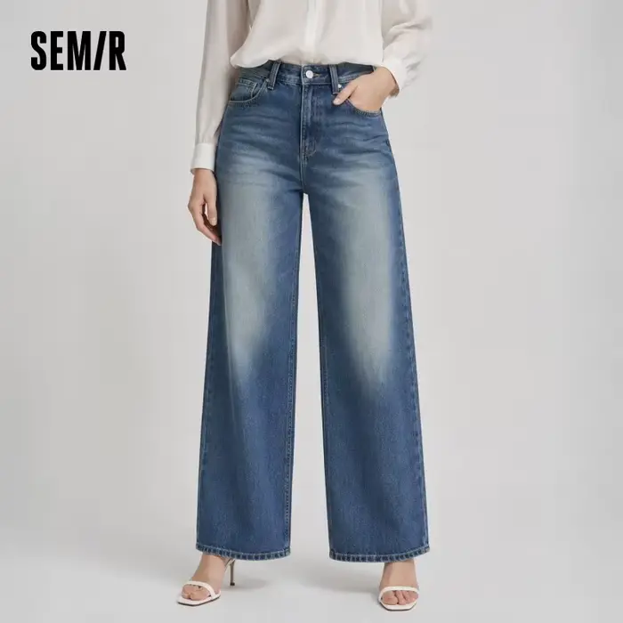 Semir retro džínsy pre ženy jar 2026 Lyocell zmes široké nohavice dĺžka po zem zakrývajúce boky predlžujúce nohy