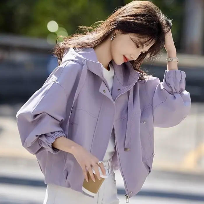Chaqueta corta para mujer estilo urbano con capucha para primavera y otoño ocaciones especiales