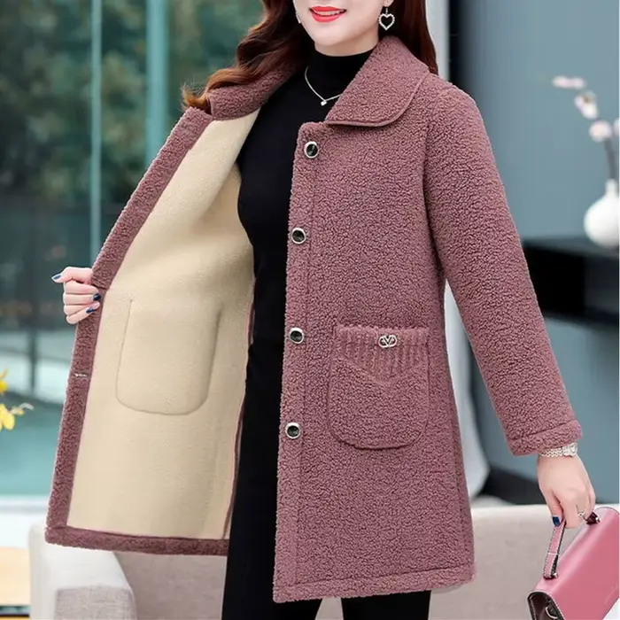 Manteau en fausse laine d'agneau pour mères d'âge moyen, ample, manches longues, vêtements d'extérie