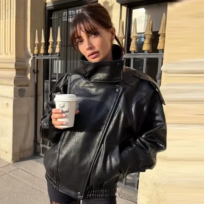 Bomber jacket en polyester high street avec col roulé pour femmes toutes saisons ocasions spéciales