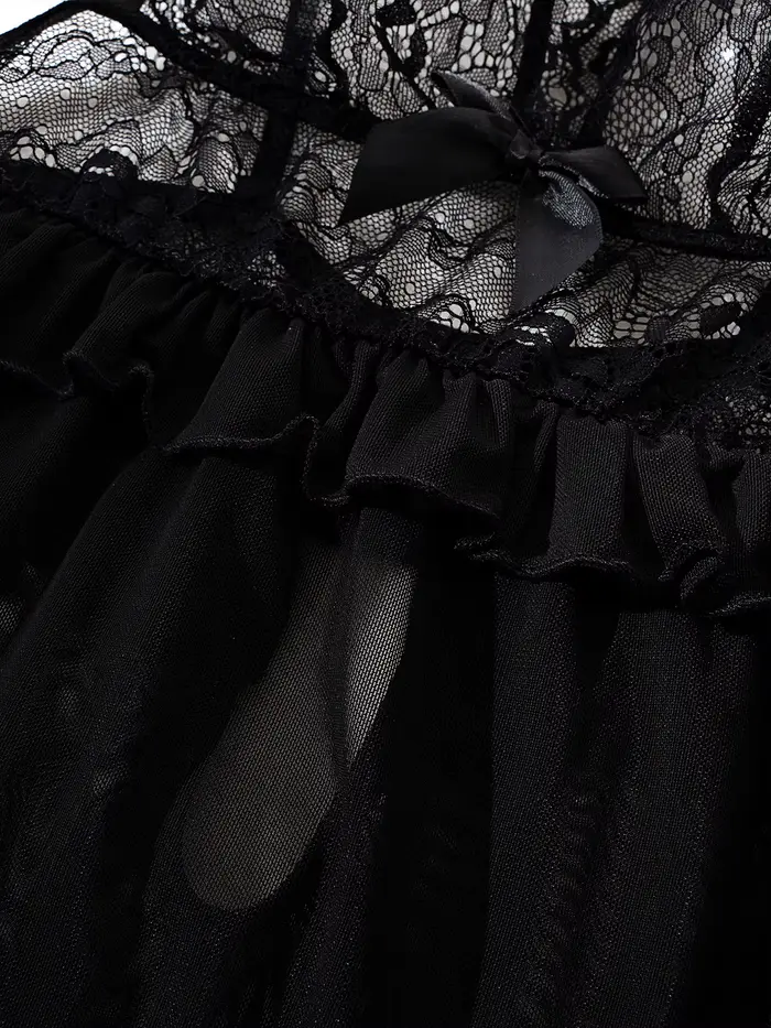 Sexy čierna priesvitná čipkovaná nočná košeľa pre ženy