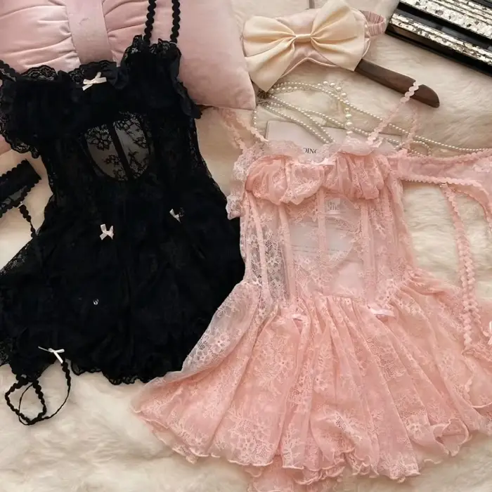 Robe de nuit féminine sexy en polyester et élasthanne fine avec broderie pour hiver occasions spéciales détente et romantisme