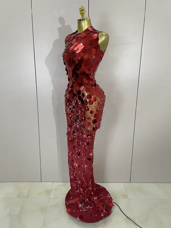 Robe Maxi en maille pour femmes, tenue de luxe, paillettes scintillantes, Sexy, soirée, spectacle, c