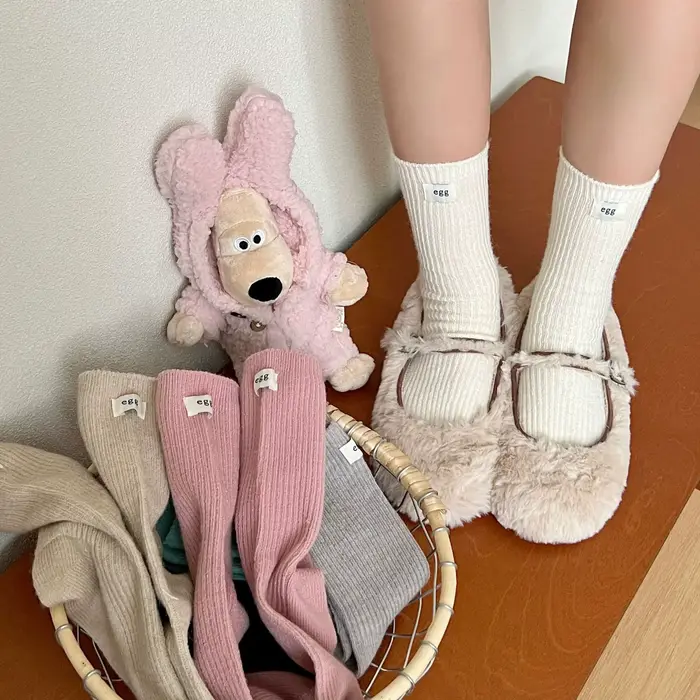 Mid-tele ponožky pre ženy, jeseň-zima, mäkké, elegantné, hladké alebo pruhované, pohodlné, vlna, s nálepkou, pre domácnosť