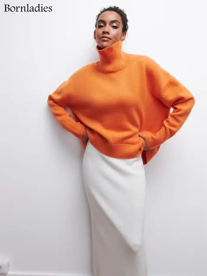 Bornladies-Pull à Col Roulé pour Femme, Vêtement Chaud, Décontracté, pour Automne et Hiver