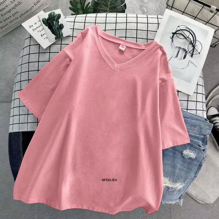 T-shirt manches courtes col V femme, estival et décontracté, en coton, noir, grande taille 6XL 150kg