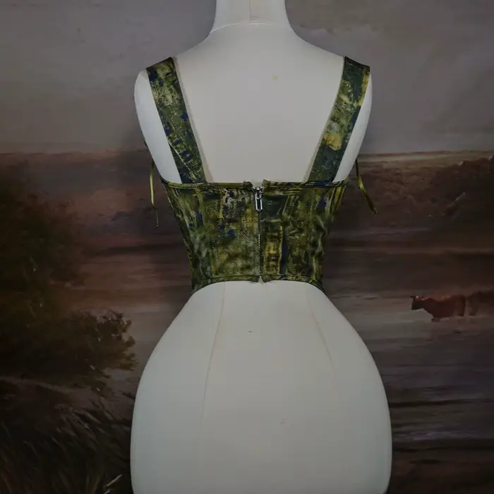 Bustier korzet s šnúrkami na prednej strane pre ženy, vysoké vykostené tvarovanie, Vintage korzet so zipsom, javiskový kostým, zelený korzet