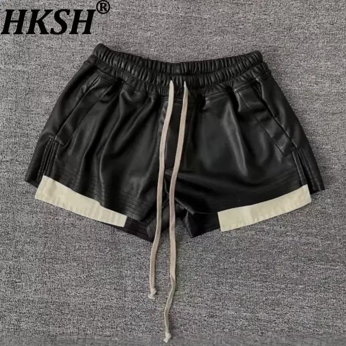 Shorts en cuir PU pour femmes HKSH 2026, style sombre RO, fente latérale, bloc de couleur, taille él