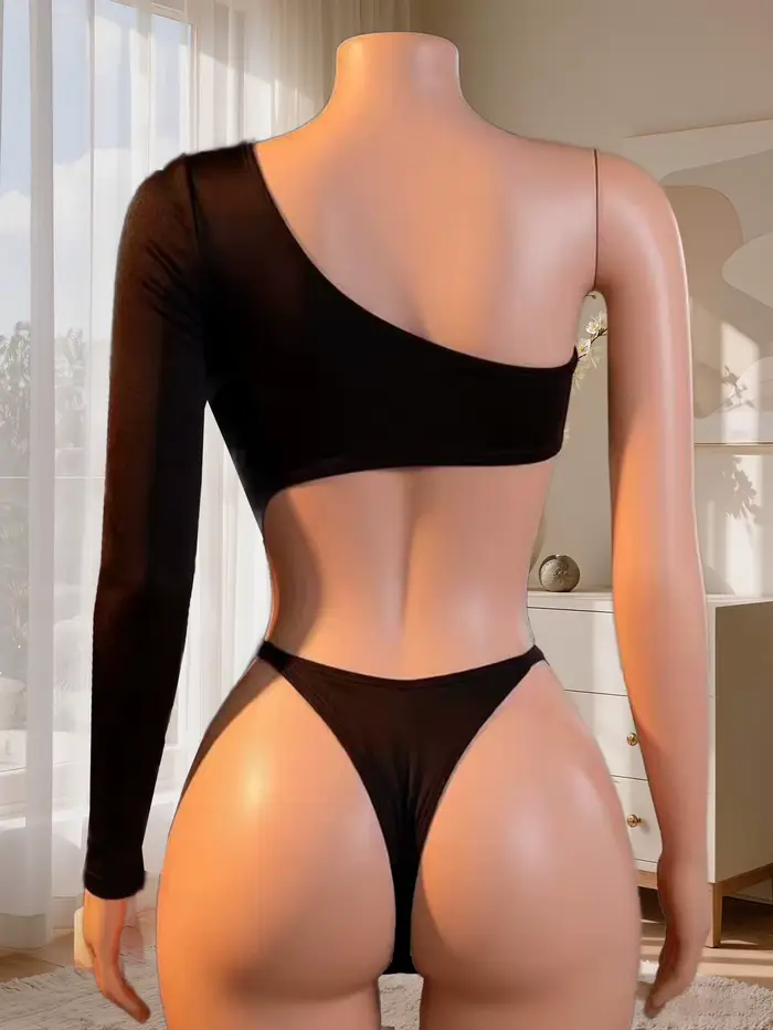 Dámske asymetrické body s dlhými rukávmi, bez chrbta, dvojité veľkosti, výrez, tesný, sexy, spodná bielizeň noc pre dátum, vhodné veľkosti od 40 do 60 kg