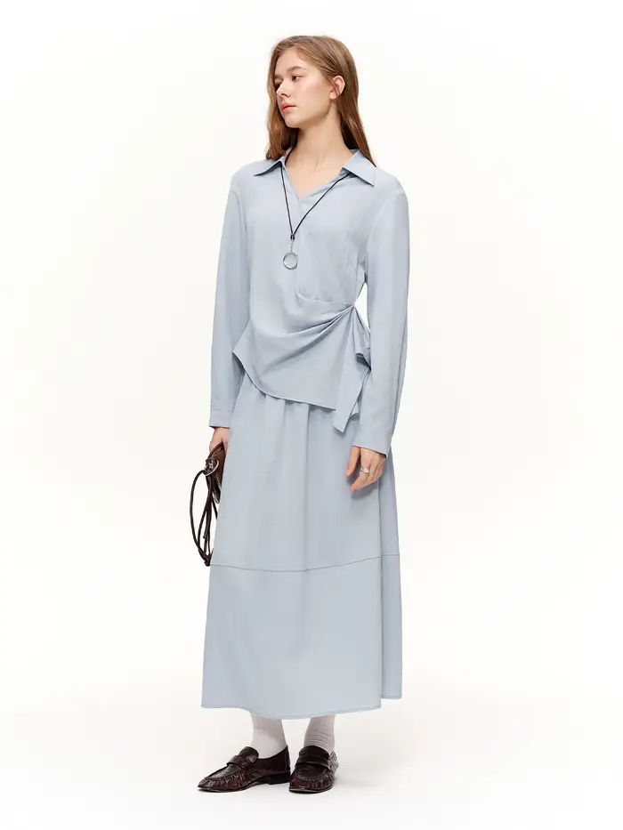 DUSHU 2026 Nouvelle Collection Printemps – Ensemble Deux Pièces Femme : Chemise & Jupe Taille Haute 