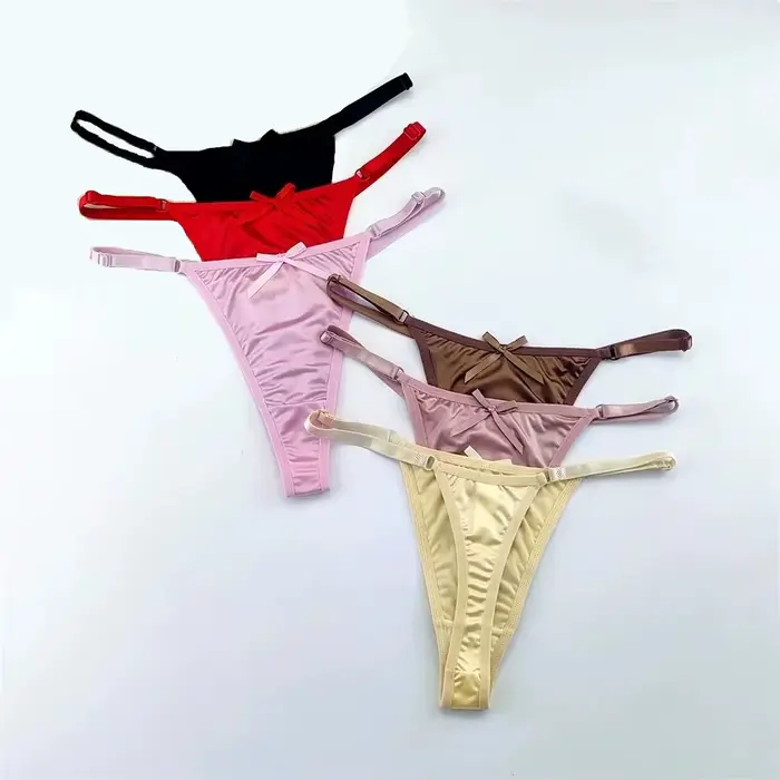 Dámske nastaviteľné saténové tanga, 3 kusy, sexy spodná bielizeň, nízky pás, T-Back, rybársky zadok, pokušenie, sexy uzlík, spodná bielizeň