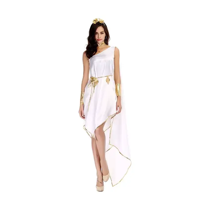 Robe de déesse antique en polyester blanche avec détails pour femmes occasions spéciales halloween cérémonies thématiques