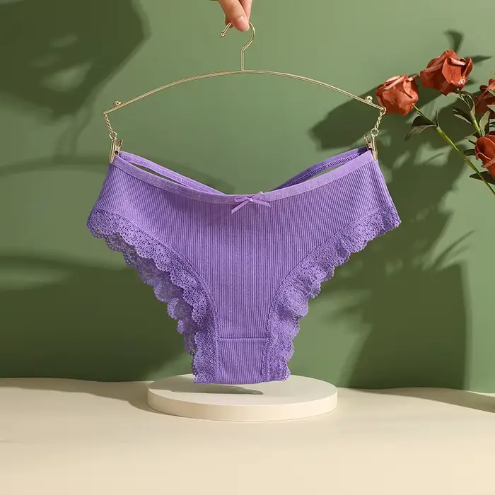 3 kusy / set Dámske bavlnené nohavičky Sexy nízke páse čipky brazílske nohavičky duté von mäkké priedušné spodné prádlo žena luk spodná bielizeň S-XL