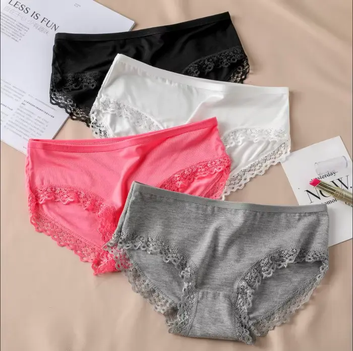 Sexy čipky a bavlnené nohavičky pre ženy, spodná bielizeň pevný, nízky pás, roztomilý, XL