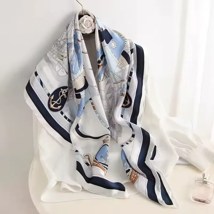 Foulard carré en soie pour femme 90x90cm, grande écharpe de luxe de marque, bandana imprimé, bandeau