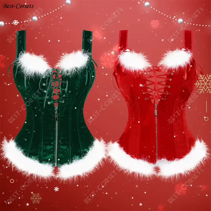 Dámsky červený korzet, vianočný korzet s perami, kostým Santa, sexy karneval Surbust s popruhmi