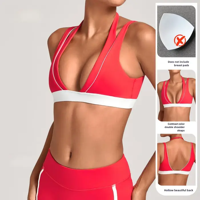 Corset d'entraînement de gymnastique bloc de couleur licou soutiens-gorge de Yoga pour femmes beau dos soutien-gorge de sport serré Fitness course tenue décontracté haut sans tasses sport et loisirs