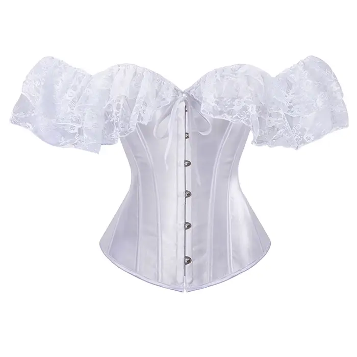 Couleur unie Satin dentelle hauts Corset Sexy épaules nues chaîne poitrine Bustier Corsets femmes Lingerie Bustiers Blalck rouge blanc Corset
