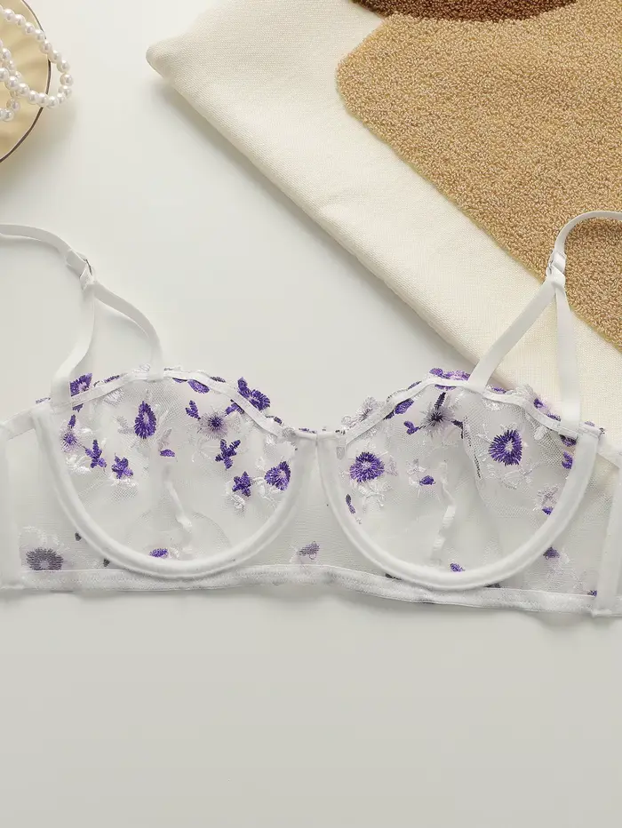Krásne kvety vyšívané podprsenka, priehľadný sexy spodná bielizeň s nastaviteľnými popruhmi MR2956
