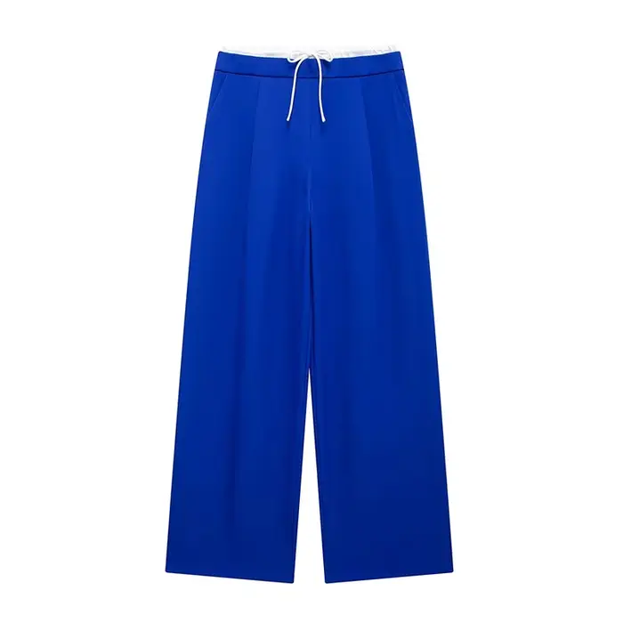 DUOPERI-Pantalon Droit Vintage à Lacets et Fermeture Éclair Latérale pour Femme, Couleur Unie, Taill
