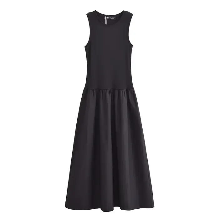 HXAO femmes robes longues noires 2025 printemps sans manches robes élégantes mode décontracté Vintag