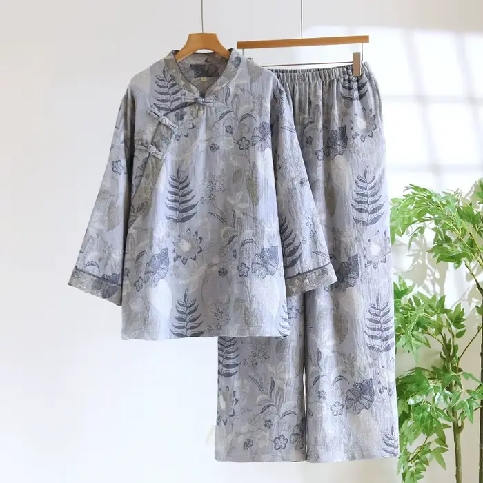 Ensemble pyjama en coton Jacquard pour femmes, Style Zen, respirant, 2 pièces, vêtements de maison, 