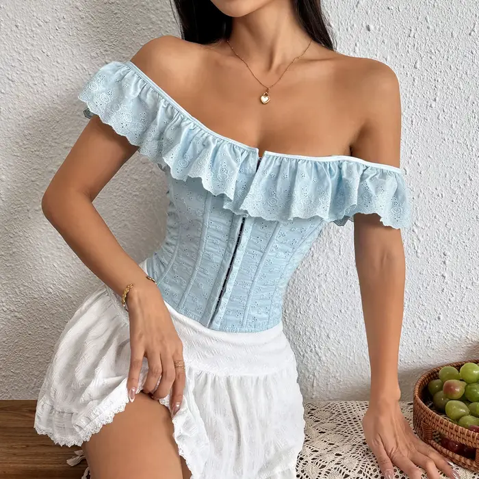 Bustier polyester tricoté avec fermeture avant pour femmes style cottagecore occassions quotidiennes et spéciales