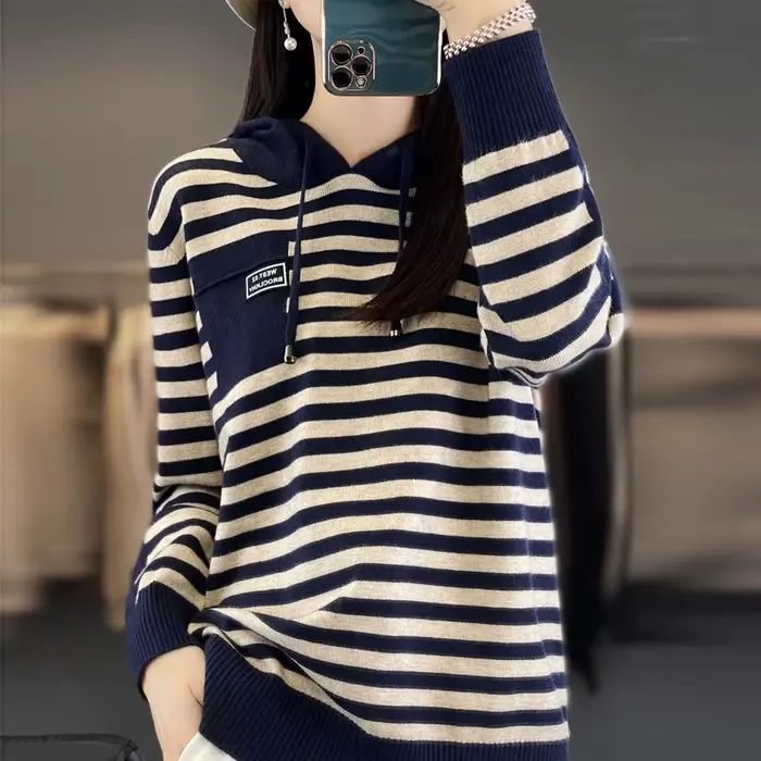 Hiver Pure laine mode doux pull automne femme nouvelles femmes à capuche col bande pull cachemire am