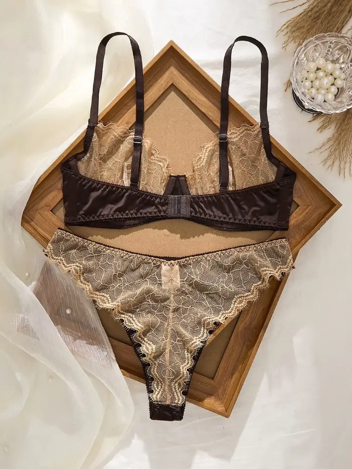 Dámske sexy vyšívané čipky spodná bielizeň Set, priedušná ultra tenká podprsenka, gombík dekorácie, spodná bielizeň, francúzska podprsenka, tangá sady