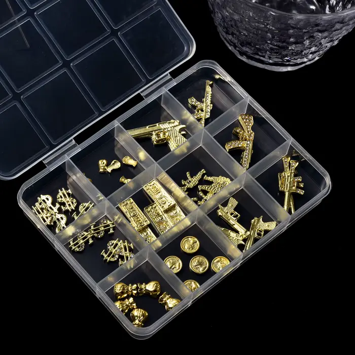 Accessoires professionnels pour ongles en alliage métallique Y2K, 12 grilles, petit signe d'argent d