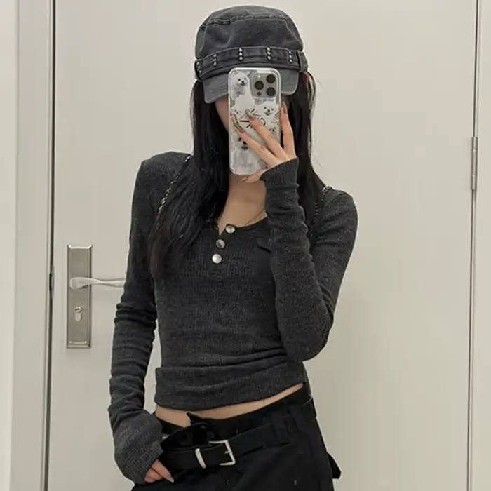 Tonngirls Harajuku Vintage tričko pre ženy s dlhým rukávom Y2k americký retro 90s kultúra streetwear topy
