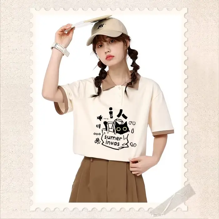 Voľné japonské polo s krátkym rukávom
