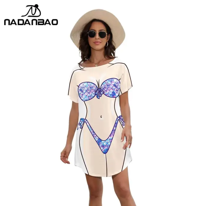Nadanbao dámske morská panna bikini telo vzor tričko šaty leto