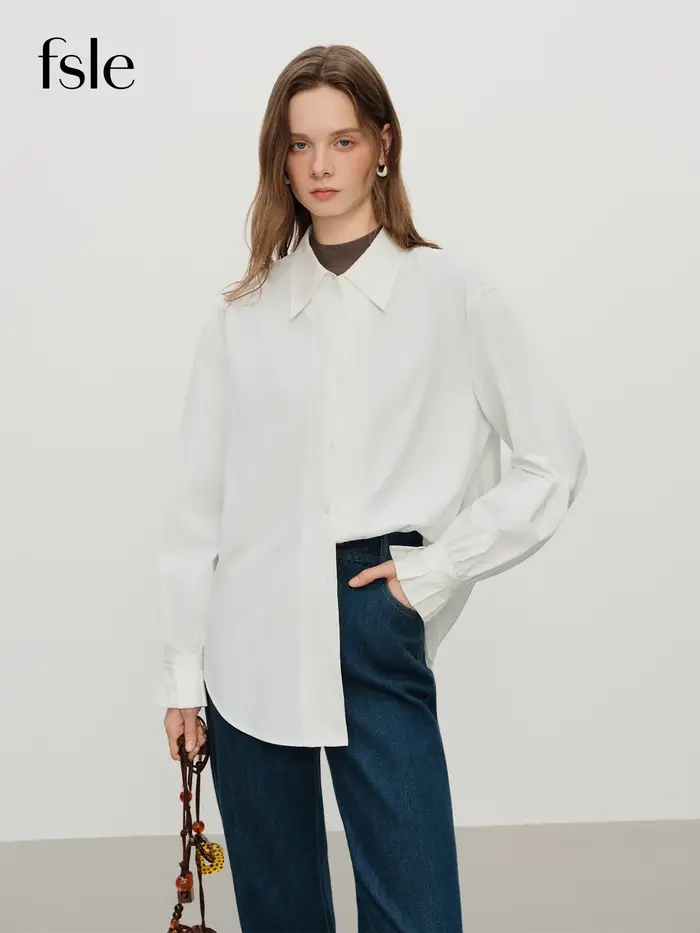 FSLE français-élégant élégant Pima coton chemise à manches longues pour les femmes automne hiver 202