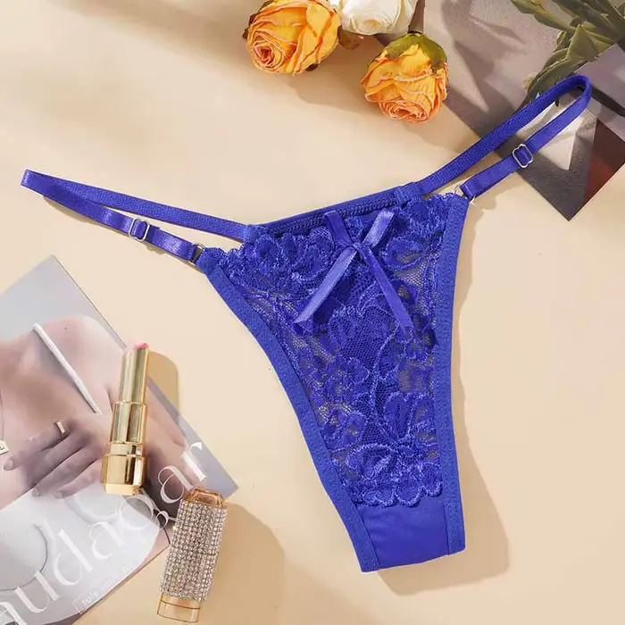 Culottes string en dentelle taille basse pour femme, avec bretelles latérales ajustables, ajourées, 