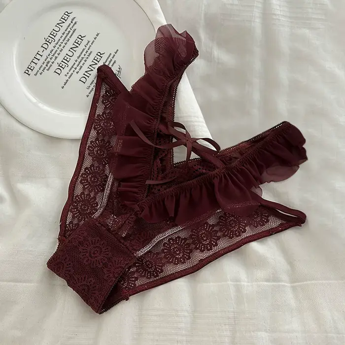 Sexy čipka spodná bielizeň pre ženy nohavice trojuholník rozcuchané okraj bez žiary čistá túžba pre špeciálne príležitosti