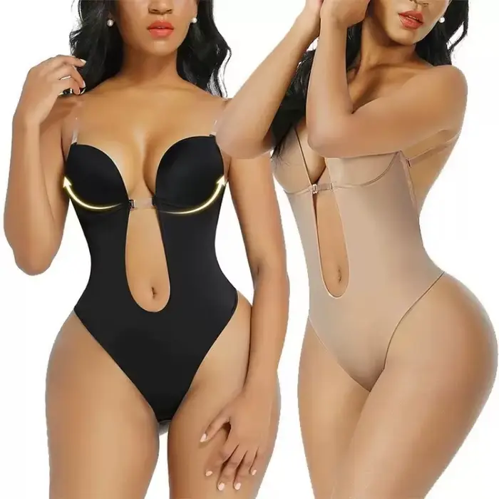 body Neviditeľné ženy tangá Shaper zoštíhľujúci plášť Sexy V krku Hlboký chrbát Polstrovaný korzet Push Up zoštíhľujúci spodná bielizeň