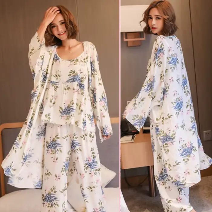 3-dielne ženské japonské kimono pyžamo z bavlny