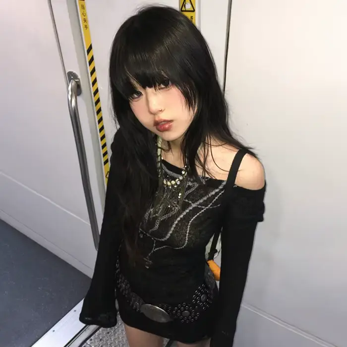 Karrram japonais Y2k hauts tricotés Grunge tatouage imprimé T-shirt à manches longues côtelé Vintage