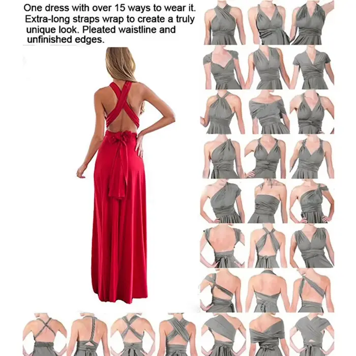 Sexy femmes Multiway Wrap Convertible Boho Maxi Club Robe rouge pansement Robe Longue fête demoisell
