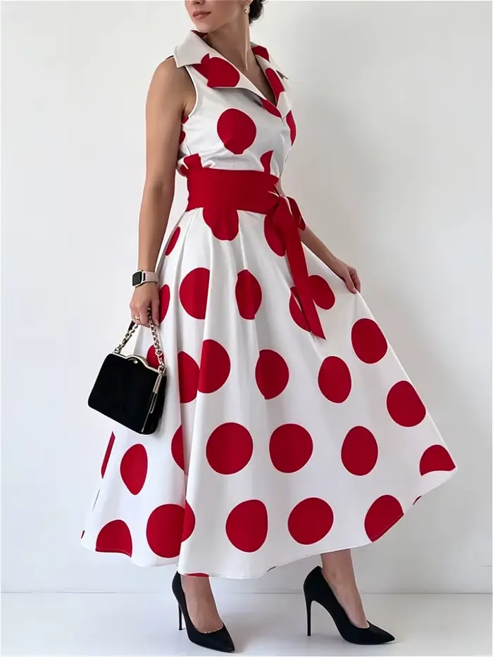 Modigirl 2025 letné dámske bodkované elegantné šaty v štýle X-line Fit & Flare košeľové